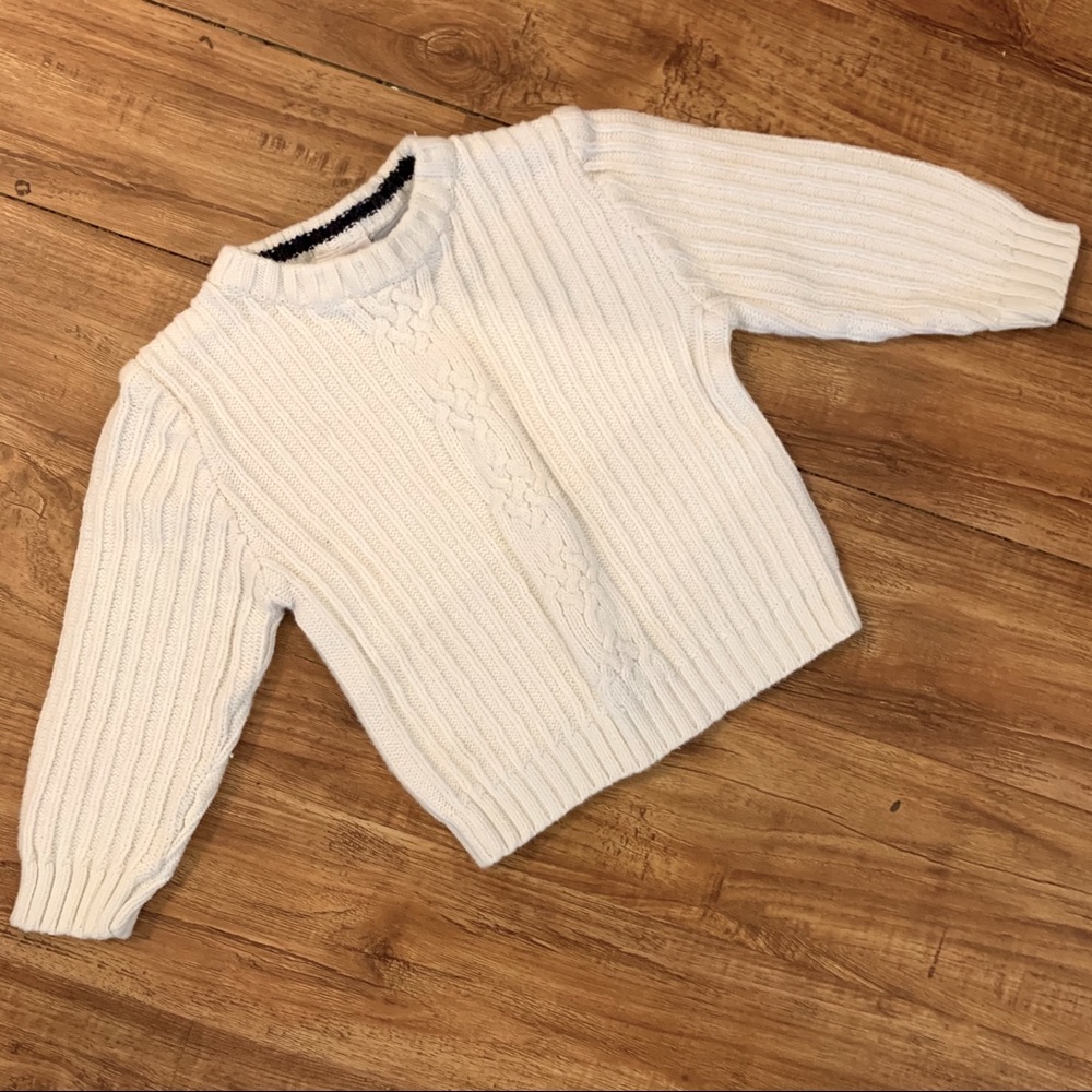 Unisex White Ribbon Knit Sweater for Toddlers